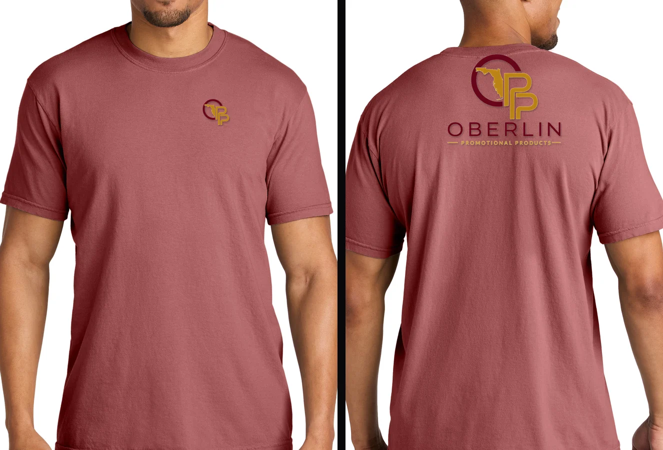 Comfort Colors Men's Tee with Oberlin logo on chest and back — Tees & Tanks