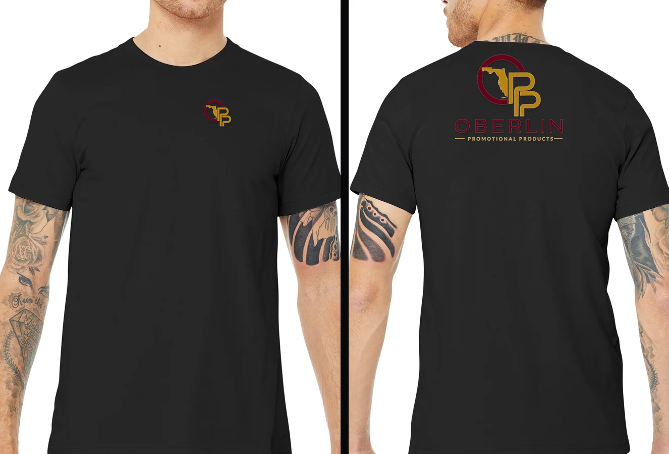 Premium Men's Tee with Oberlin logo on chest and back — Tees & Tanks